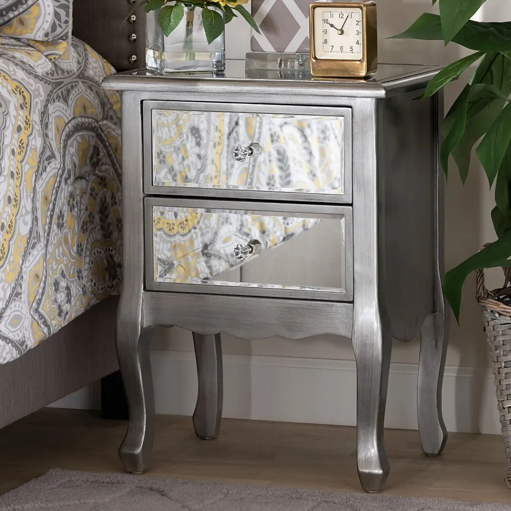 Storage Cabinets*Baxton Studio Leonie 24.21" High 2-Drawer Nightstand, Silver and Mirror (162-10266-HiT)