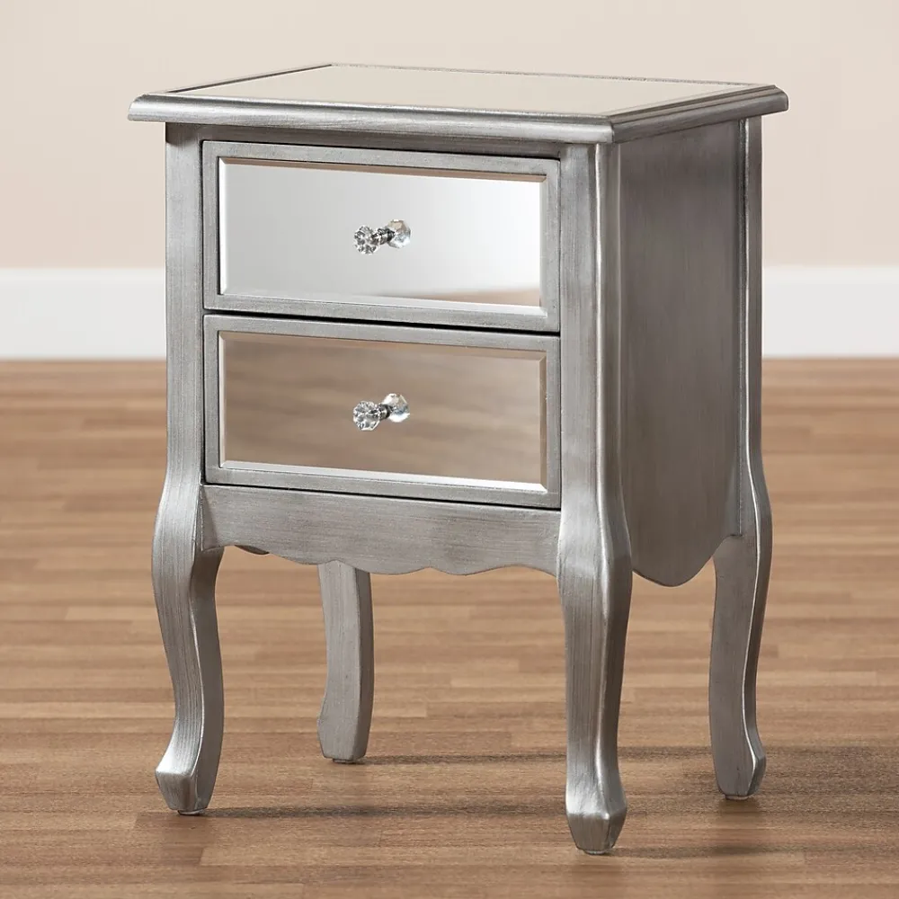 Storage Cabinets*Baxton Studio Leonie 24.21" High 2-Drawer Nightstand, Silver and Mirror (162-10266-HiT)