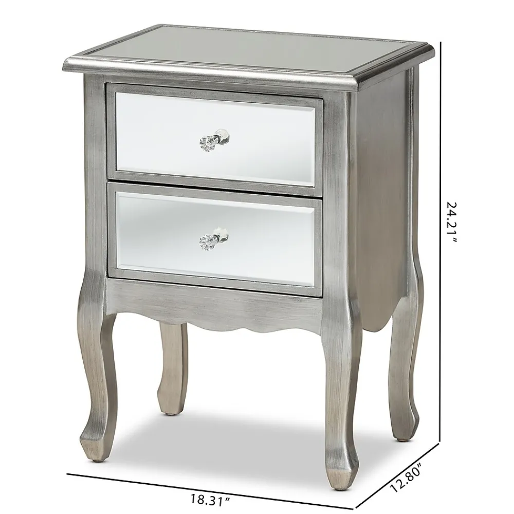 Storage Cabinets*Baxton Studio Leonie 24.21" High 2-Drawer Nightstand, Silver and Mirror (162-10266-HiT)