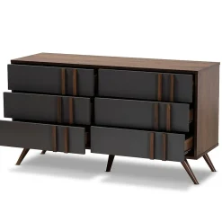 Storage Cabinets*Baxton Studio Naoki 25.6" High 6-Drawer Dresser, Grey and Walnut (168-10930-HiT)