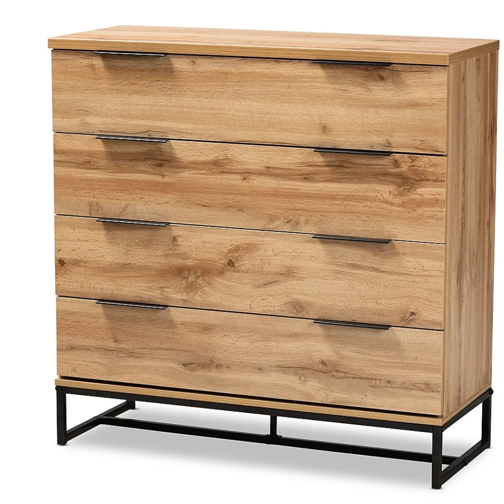 Storage Cabinets*Baxton Studio Reid 38.98" High 4-Drawer Dresser, Oak and Black (162-10296-HiT)