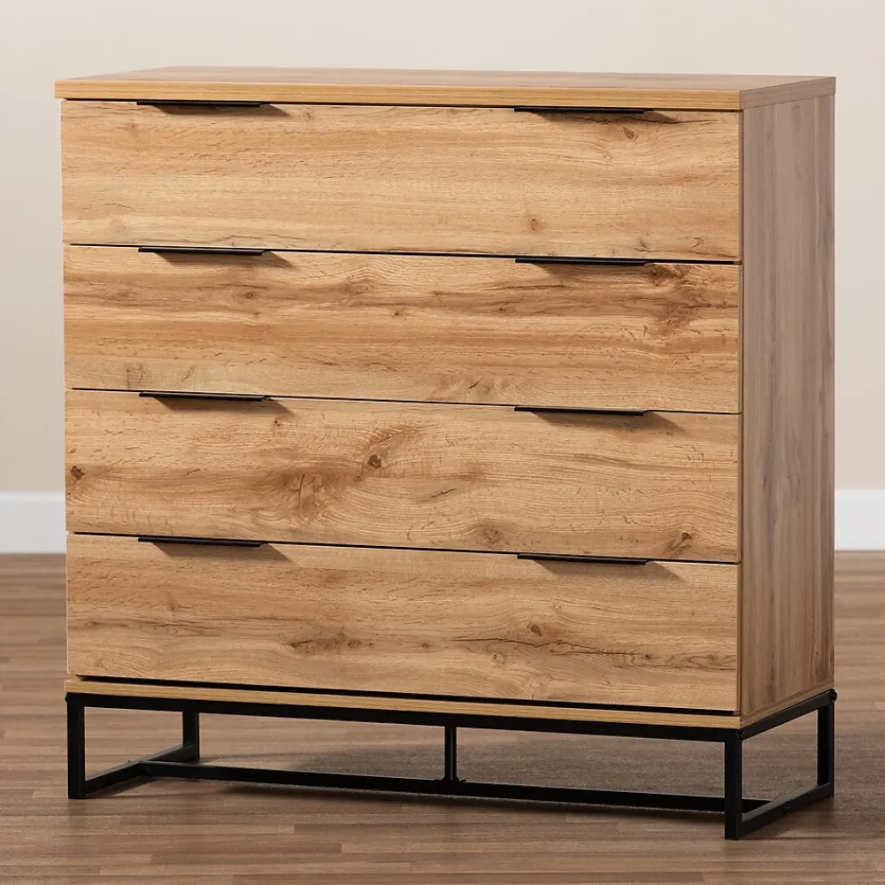 Storage Cabinets*Baxton Studio Reid 38.98" High 4-Drawer Dresser, Oak and Black (162-10296-HiT)