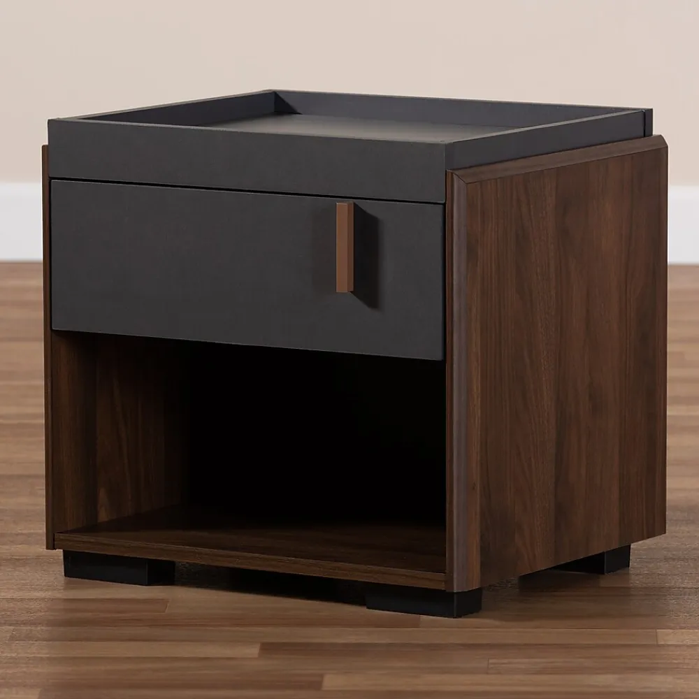 Storage Cabinets*Baxton Studio Rikke 17.8" High 1-Shelf Nightstand, Gray and Walnut (152-9147-HiT)