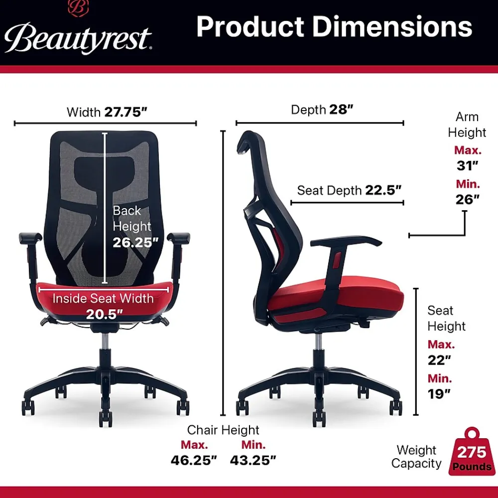 Ergonomic Chairs*Beautyrest Duo-EX Ergonomic Mesh Swivel Computer Chair, (60051-) Red