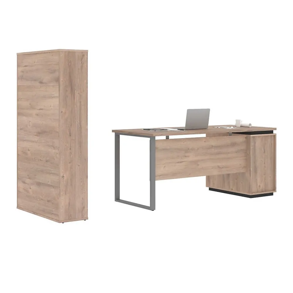 Computer Desks*bestar Aquarius 66" Computer Desk with Single Pedestal and Storage Cabinet, Rustic Brown/Graphite (114850-000009)