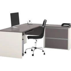 L-Desks*bestar Connexion Collection 71"W L-Shaped Desk with Oversize Pedestal, Sandstone and Slate (93862-59)