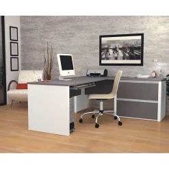 L-Desks*bestar Connexion Collection 71"W L-Shaped Desk with Oversize Pedestal, Sandstone and Slate (93862-59)