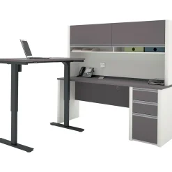 Standing Desks*bestar Connexion 72"W L-Desk with Hutch & Electric Height-Adjustable Desk, Slate/Sandstone (93886-59)