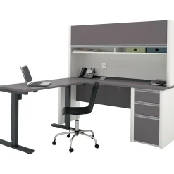 Standing Desks*bestar Connexion 72"W L-Desk with Hutch & Electric Height-Adjustable Desk, Slate/Sandstone (93886-59)