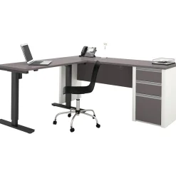 Standing Desks*bestar Connexion 72"W L-Desk with Electric Height-Adjustable Desk, Slate/Sandstone (93885-59)