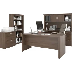 Office Desks*bestar Logan 66" U-Shaped Executive Desk with Hutch, Lateral File Cabinet, and Bookcase, Antigua (46851-52)