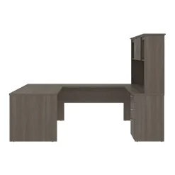 Computer Desks*bestar Logan 66"W U or L-Shaped Executive Office Desk with Pedestal and Hutch, Bark Grey (46410-47)
