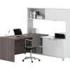 L-Desks*bestar Pro-Linea L-Desk with Hutch, White/Bark Grey (120884-47)