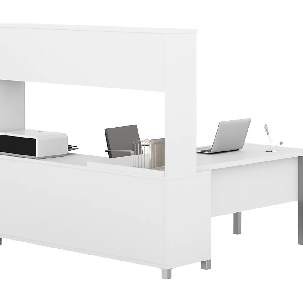 L-Desks*bestar Pro-Linea 71"W L-Desk with Hutch, White (120864-17)