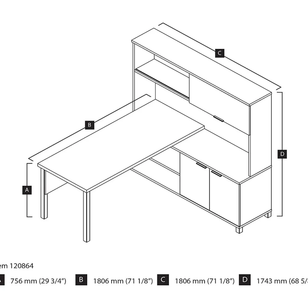 L-Desks*bestar Pro-Linea 71"W L-Desk with Hutch, White (120864-17)