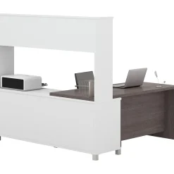 L-Desks*bestar Pro-Linea 71"W L-Desk with Hutch, White & Bark Grey (120882-47)