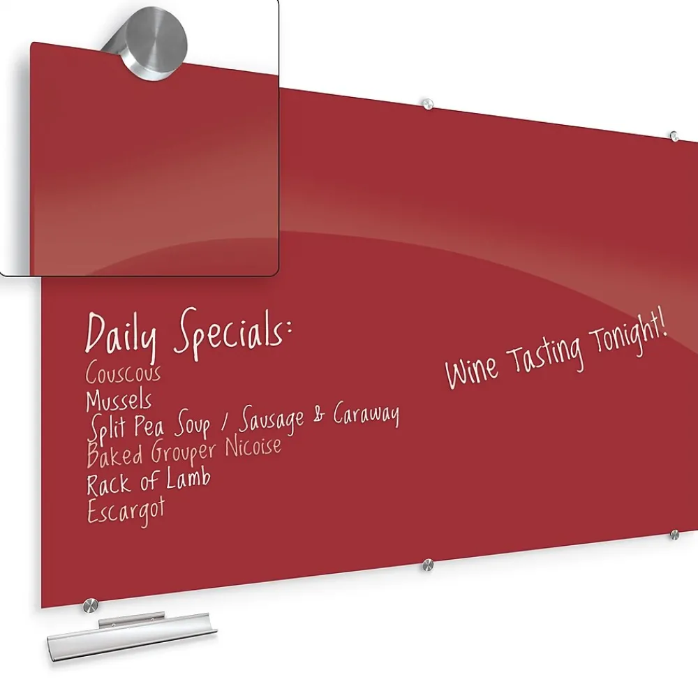 Dry Erase*Best-Rite Visionary Colors Magnetic Glass Dry Erase Whiteboard 47.24" x 94.49" Red (83846-Red)