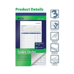 Business Forms*Better Office 2-Part Carbonless Sales Order Book, 4.13" x 7.19", 50 Sets/Book, 3 Books/Pack (66003-3PK)