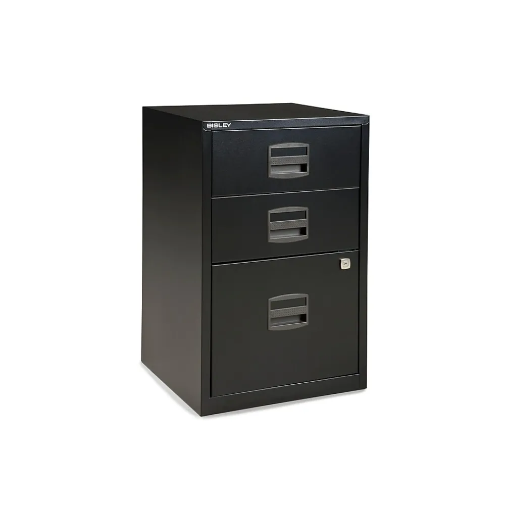 File Cabinets*Bisley 3-Drawer Vertical File Cabinet, Locking, Letter, Black, 15.75"D (FILE3-BK DISP)