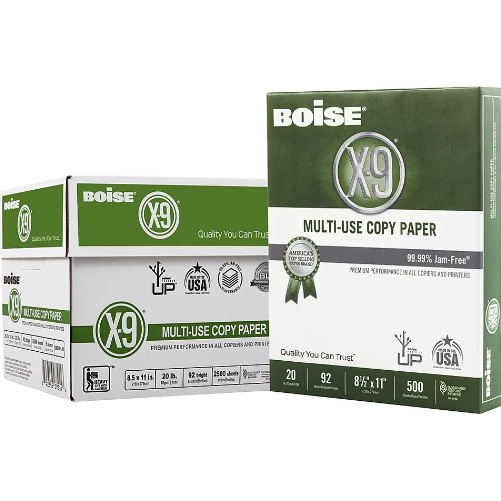 Multipurpose Paper*Boise X-9 8.5" x 11" Multipurpose Paper, 20 lbs., 92 Brightness, 500 Sheets/Ream, 5 Reams/Carton (CASOX9001JR)