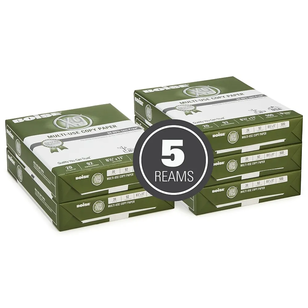 Multipurpose Paper*Boise X-9 8.5" x 11" Multipurpose Paper, 20 lbs., 92 Brightness, 500 Sheets/Ream, 5 Reams/Carton (CASOX9001JR)