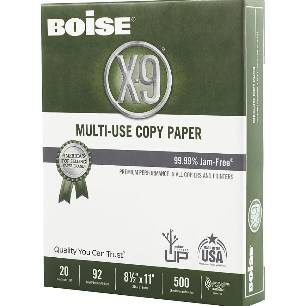 Multipurpose Paper*Boise X-9 8.5" x 11" Multipurpose Paper, 20 lbs., 92 Brightness, 500 Sheets/Ream, 5 Reams/Carton (CASOX9001JR)