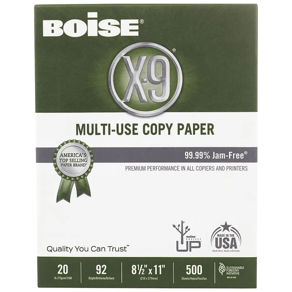 Multipurpose Paper*Boise X-9 8.5" x 11" Multipurpose Paper, 20 lbs., 92 Brightness, 500 Sheets/Ream, 5 Reams/Carton (CASOX9001JR)