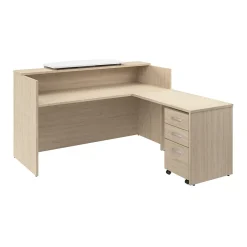 L-Desks*Bush Business Furniture Arrive 72"W L Shaped Reception Desk with Counter and Mobile File Cabinet, (ARV010NE) Natural Elm