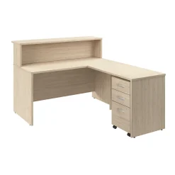 L-Desks*Bush Business Furniture Arrive 60"W L Shaped Reception Desk with Shelf and Mobile File Cabinet, (ARV004NE) Natural Elm