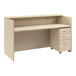 Office Desks*Bush Business Furniture Arrive 72"W Reception Desk with Shelf and Mobile File Cabinet, (ARV005NE) Natural Elm