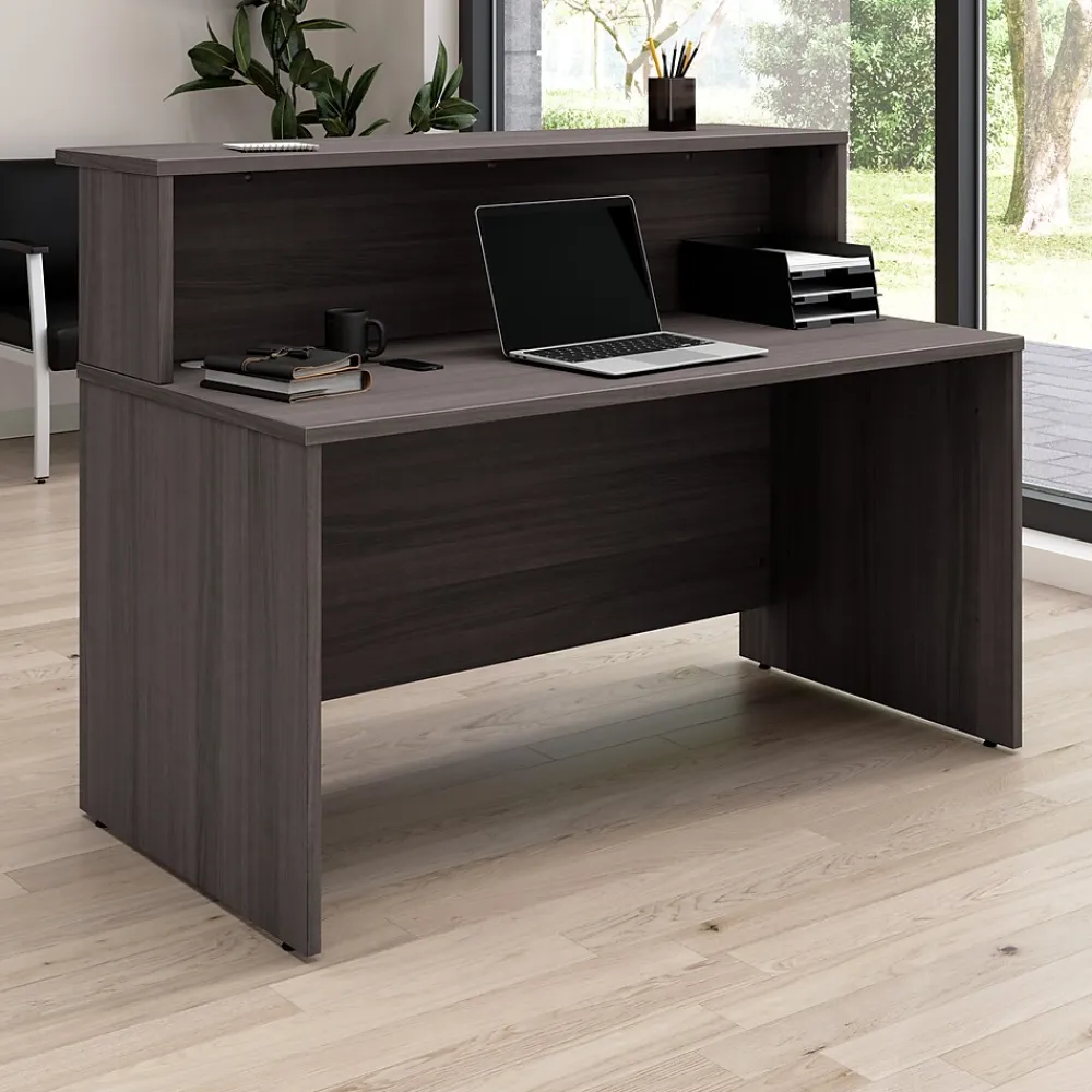 Office Desks*Bush Business Furniture Arrive 60"W Reception Desk with Shelf, (ARV001SG) Storm Gray