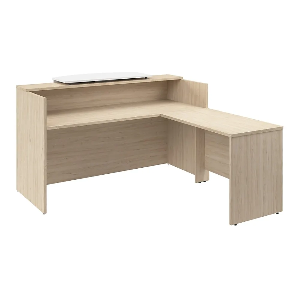 Office Desks*Bush Business Furniture Arrive 72"W L Shaped Reception Desk with Counter, (ARV009NE) Natural Elm