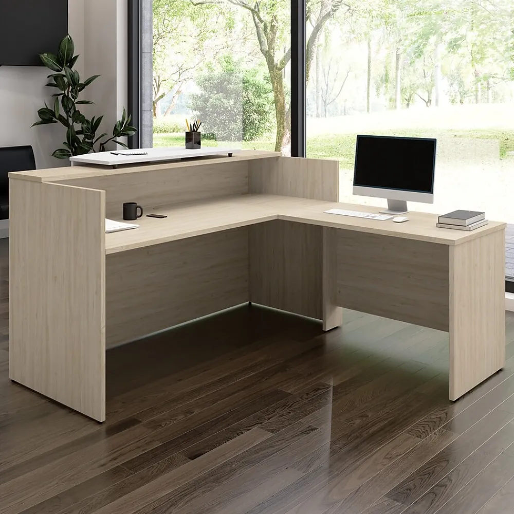 Office Desks*Bush Business Furniture Arrive 72"W L Shaped Reception Desk with Counter, (ARV009NE) Natural Elm