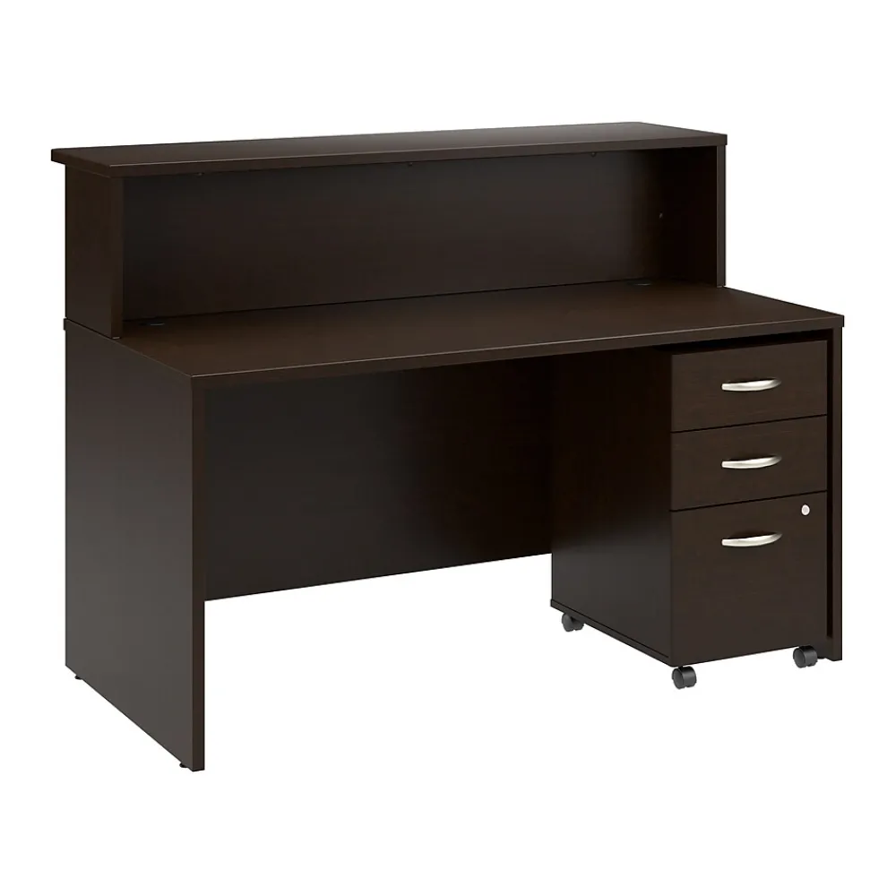 Office Desks*Bush Business Furniture Arrive 60"W Reception Desk with Shelf and Mobile File Cabinet, (ARV002MR) Mocha Cherry