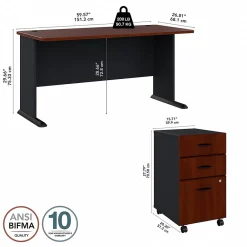 Computer Desks*Bush Business Furniture Cubix 60W Desk with Mobile File Cabinet, (SRA003HCSU) Hansen Cherry