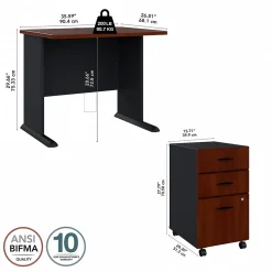 Computer Desks*Bush Business Furniture Cubix 36W Desk with Mobile File Cabinet, (SRA024HCSU) Hansen Cherry/Galaxy
