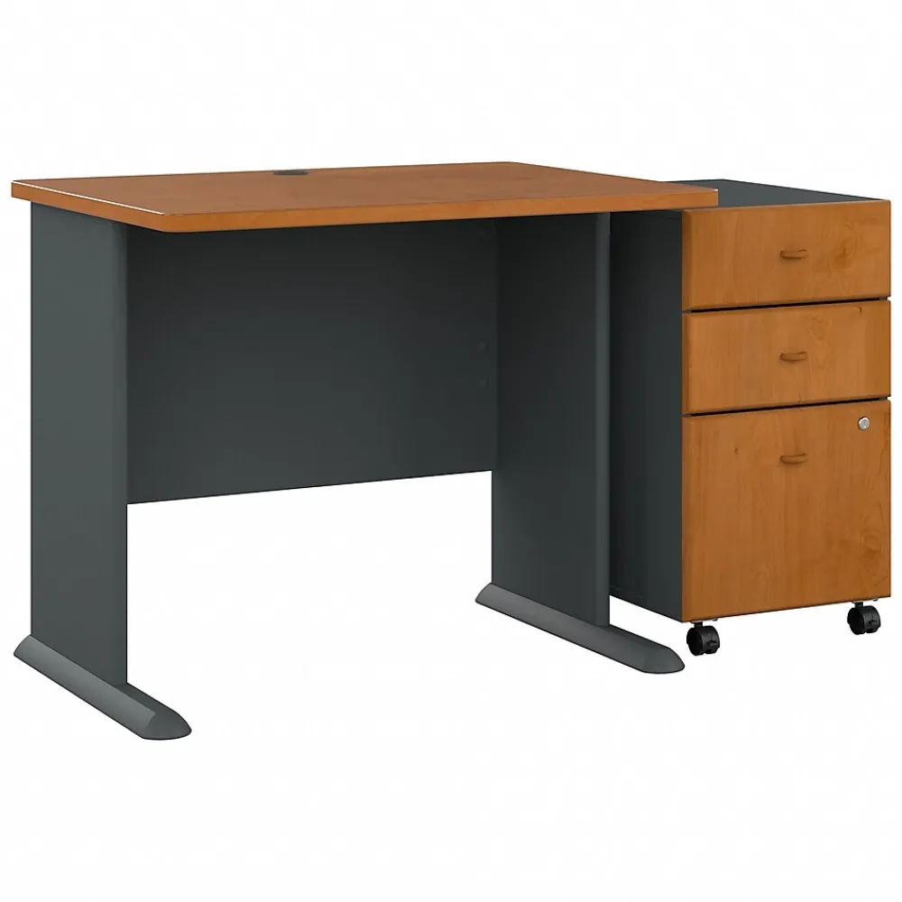 Computer Desks*Bush Business Furniture Cubix 36W Desk with Mobile File Cabinet, (SRA024NCSU) Natural Cherry/Slate