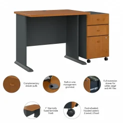 Computer Desks*Bush Business Furniture Cubix 36W Desk with Mobile File Cabinet, (SRA024NCSU) Natural Cherry/Slate