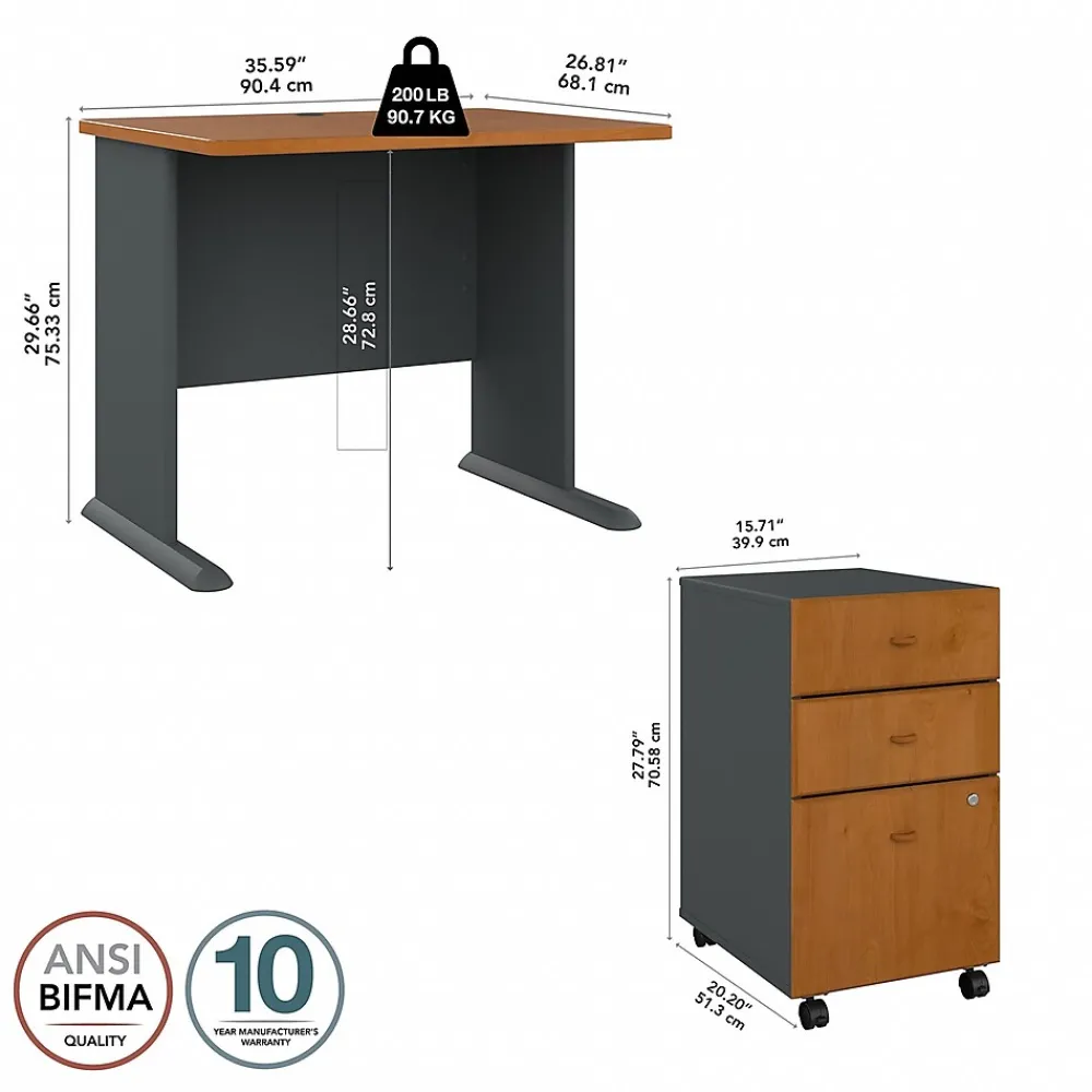Computer Desks*Bush Business Furniture Cubix 36W Desk with Mobile File Cabinet, (SRA024NCSU) Natural Cherry/Slate