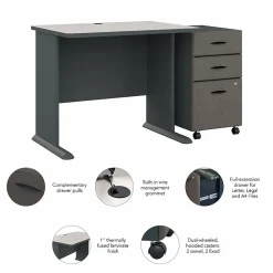 Computer Desks*Bush Business Furniture Cubix 36W Desk with Mobile File Cabinet, (SRA024SLSU) Slate/White Spectrum