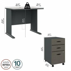 Computer Desks*Bush Business Furniture Cubix 36W Desk with Mobile File Cabinet, (SRA024SLSU) Slate/White Spectrum