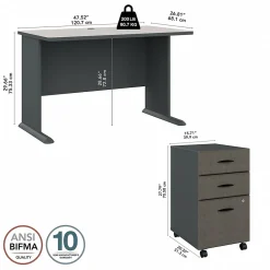 Computer Desks*Bush Business Furniture Cubix 48W Desk with Mobile File Cabinet, (SRA025SLSU) Slate/White Spectrum