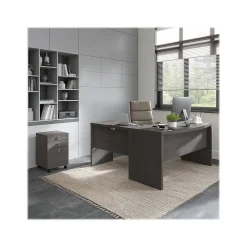 L-Desks*Bush Business Furniture Echo 60"W L Shaped Bow Front Desk with Mobile File Cabinet, Charcoal Maple (ECH007CM)