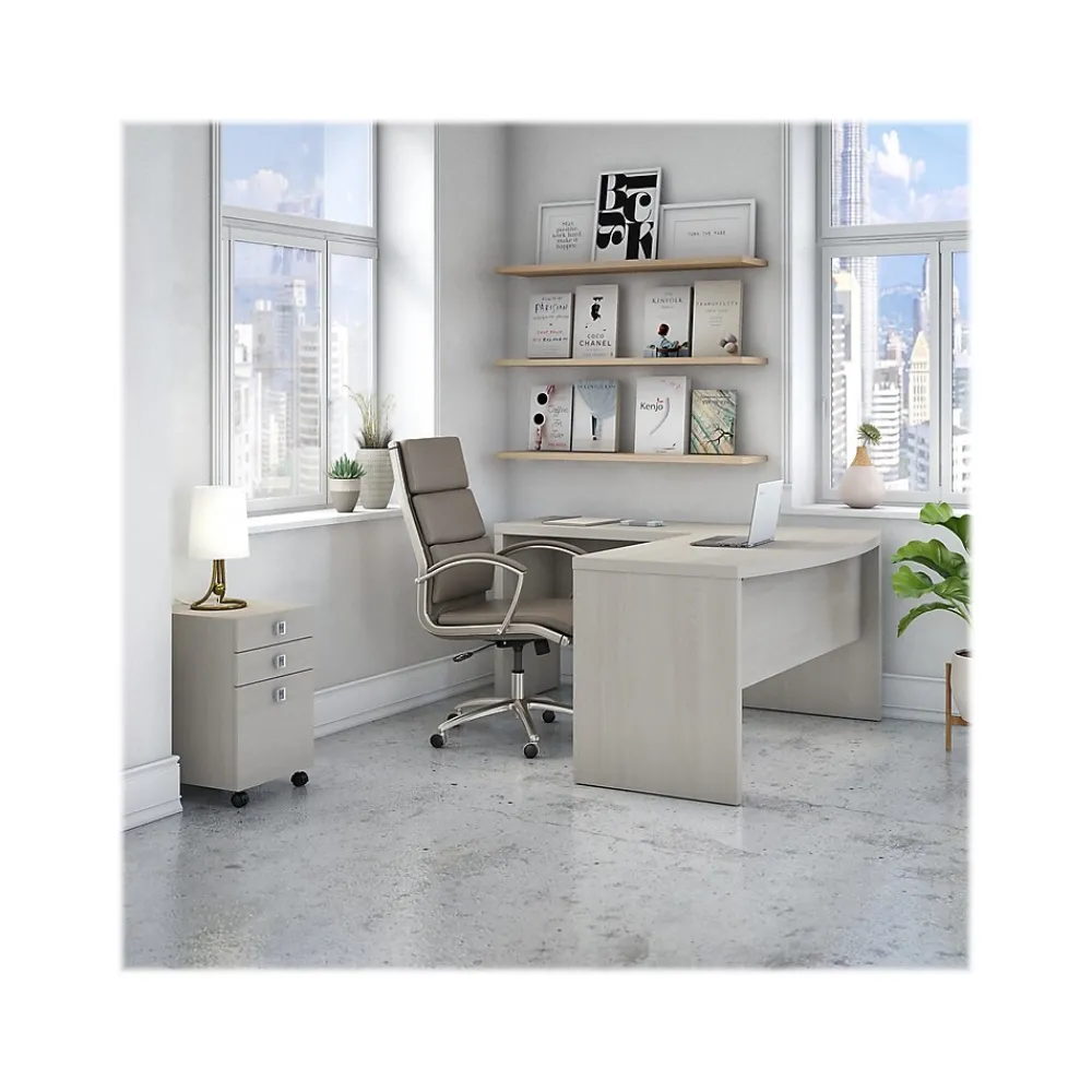 L-Desks*Bush Business Furniture Echo 60"W L Shaped Bow Front Desk with Mobile File Cabinet, Gray Sand (ECH007GS)