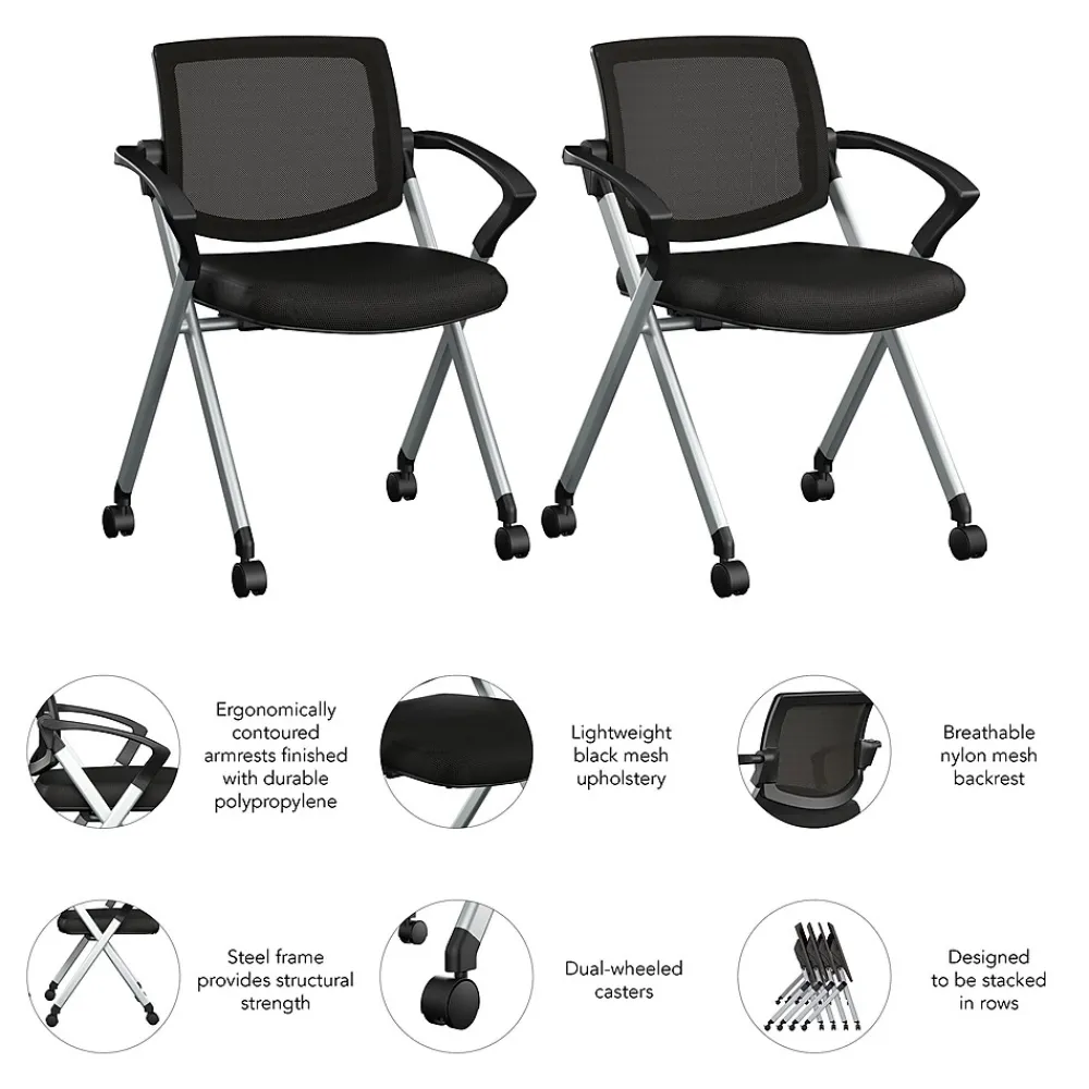 Folding & Stacking*Bush Business Furniture Envision Mesh Folding Chairs with Arms, Black, 2/Set (CH4001BLF-03)