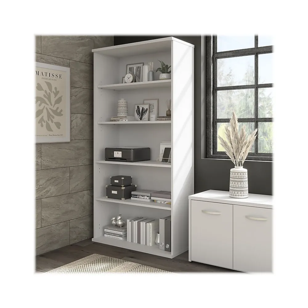 Bookcases*Bush Business Furniture Hybrid 73"H 5-Shelf Bookcase with Adjustable Shelves, Laminated Wood (HYB136WH-Z) White
