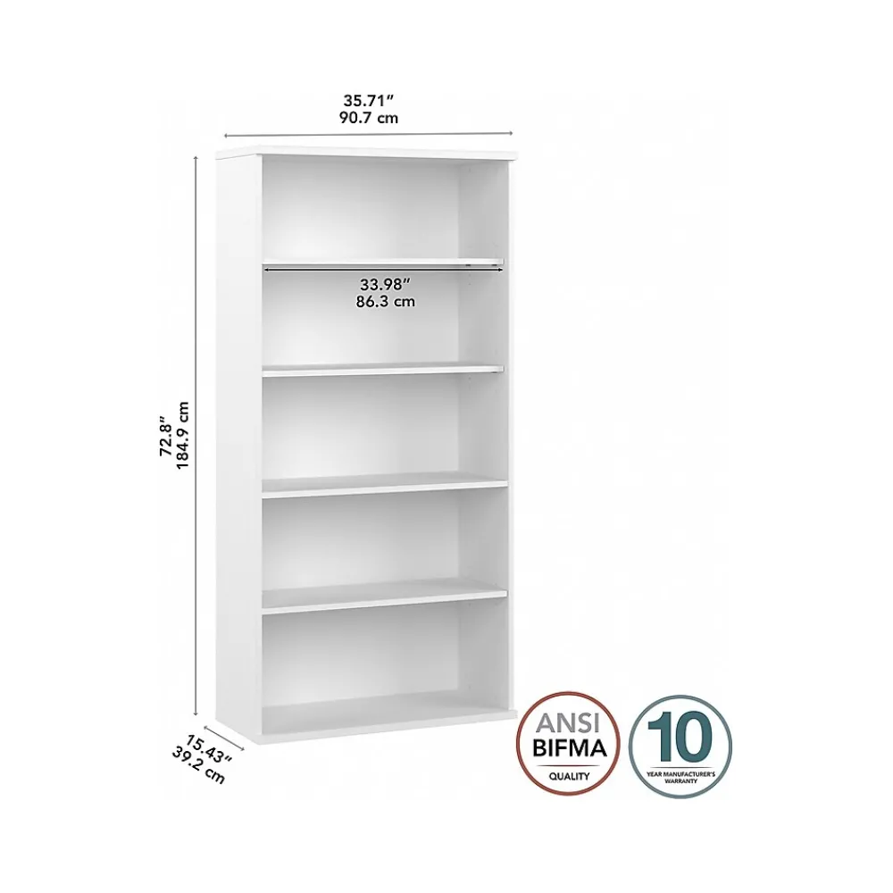 Bookcases*Bush Business Furniture Hybrid 73"H 5-Shelf Bookcase with Adjustable Shelves, Laminated Wood (HYB136WH-Z) White