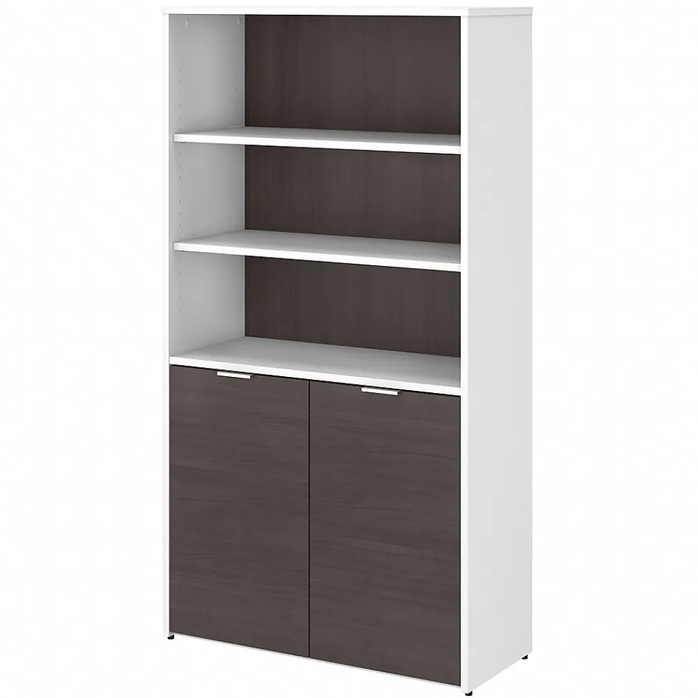 Bookcases*Bush Business Furniture Jamestown 66"H 5-Shelf Bookcase with Adjustable Shelves, Storm Gray/White Laminated Wood (JTB136SGWH)