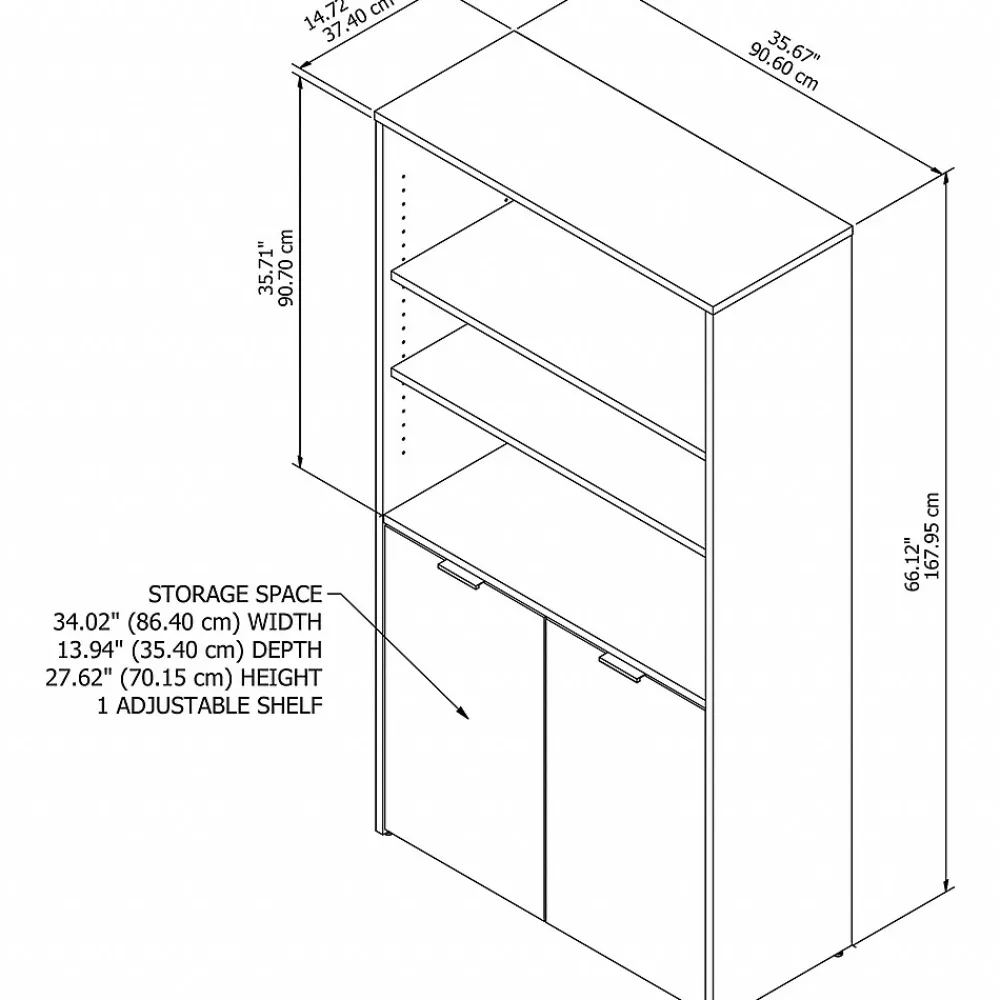 Bookcases*Bush Business Furniture Jamestown 66"H 5-Shelf Bookcase with Adjustable Shelves, Storm Gray/White Laminated Wood (JTB136SGWH)
