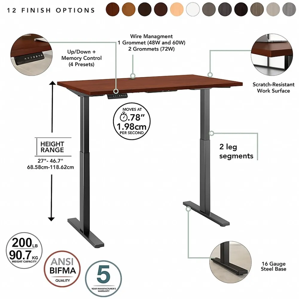 Standing Desks*Bush Business Furniture Move 60 Series 48"W Electric Height Adjustable Standing Desk, Hansen Cherry (M6S4824HCBK)